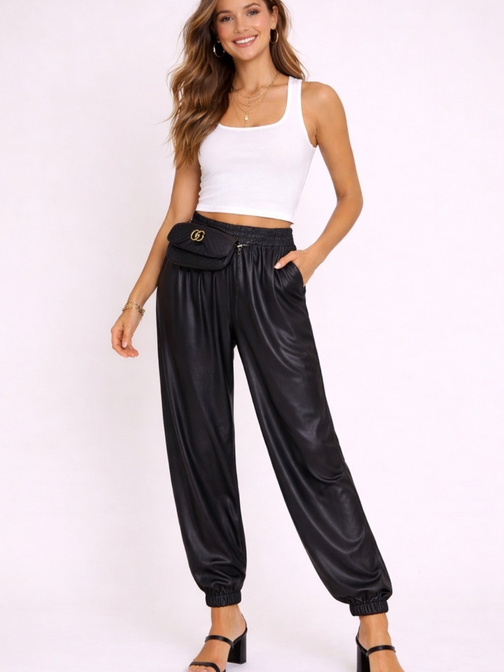 Women's Black Faux Leather Harem Pants